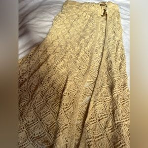 Free people beach crochet open hip high slit sexy cover up layering skirt NWT